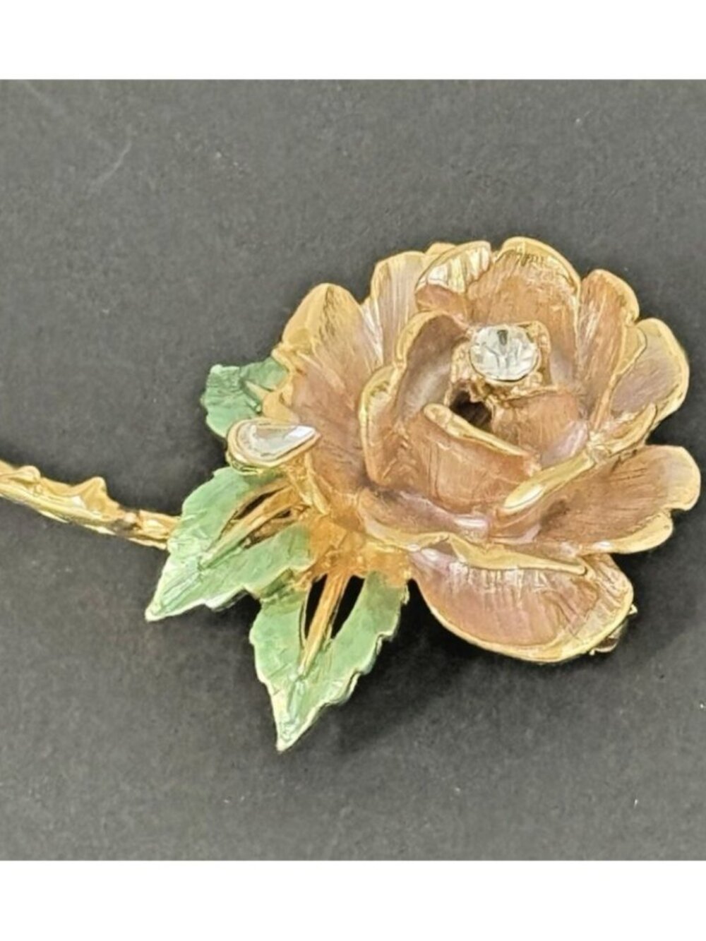 England's Rose R.J. Graziano 1997 Flower Brooch Pin Gold Tone Enamel Rhinestone - Picture 8 of 10
